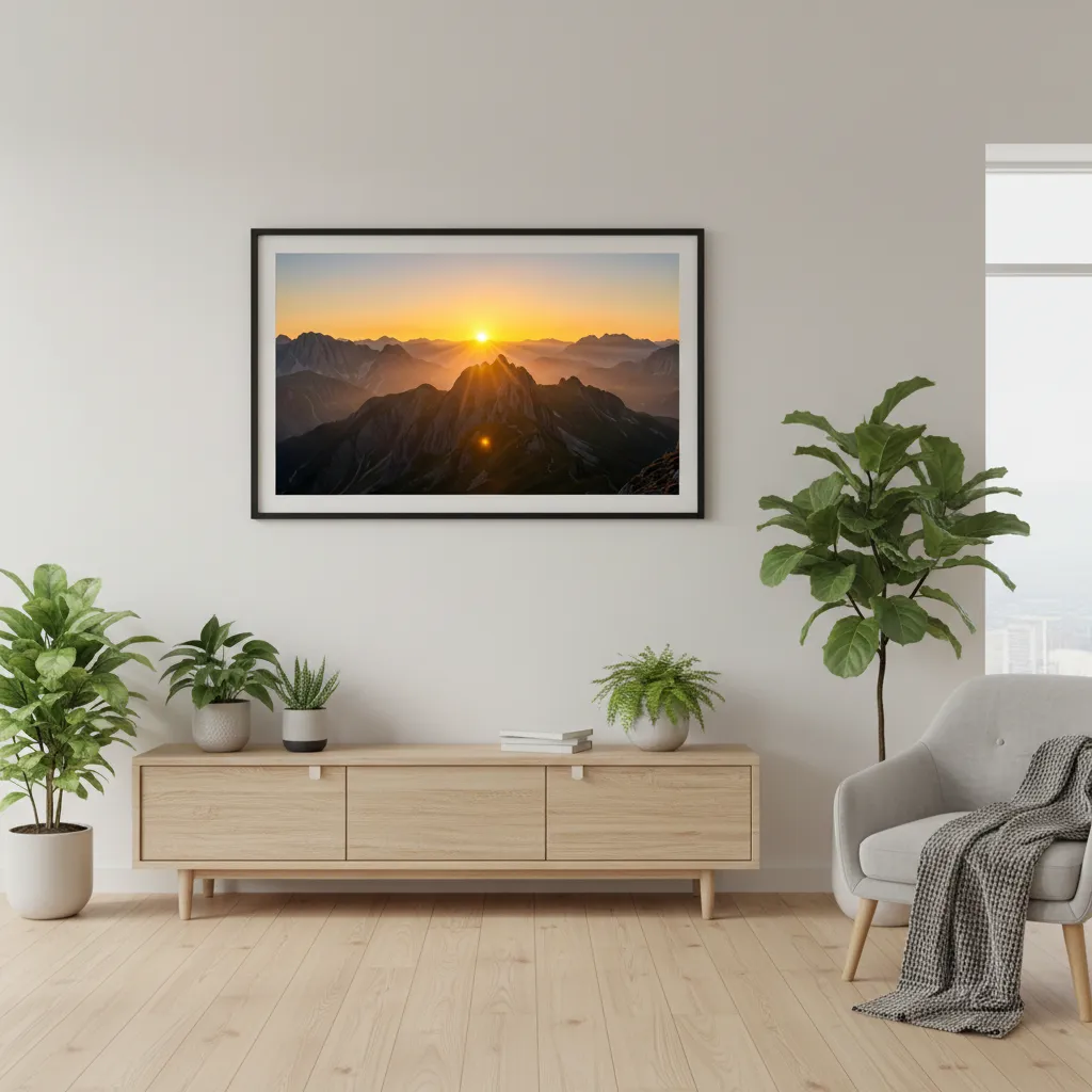 Golden Sunrise Over Mountain Peaks Nature Desktop Wallpaper With Radiant Morning Light Sr24022623 Mockup Two