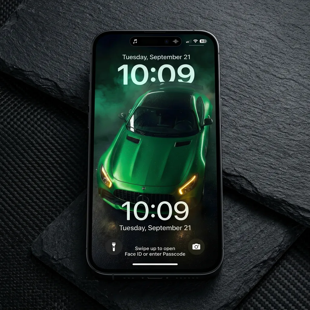 Green mercedes amg iPhone wallpaper with smoke mockup one