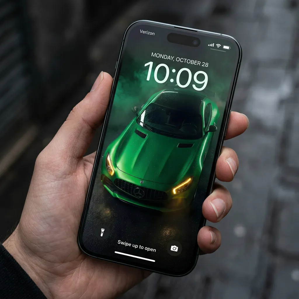 Green mercedes amg iPhone wallpaper with smoke mockup two