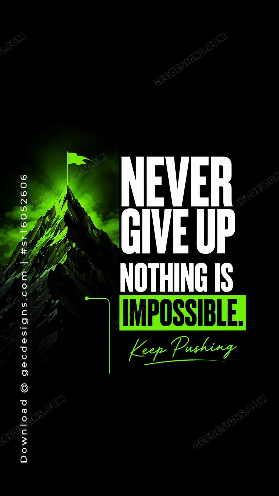 Green Motivational Quote iPhone Wallpaper with Mountain Goal Design
