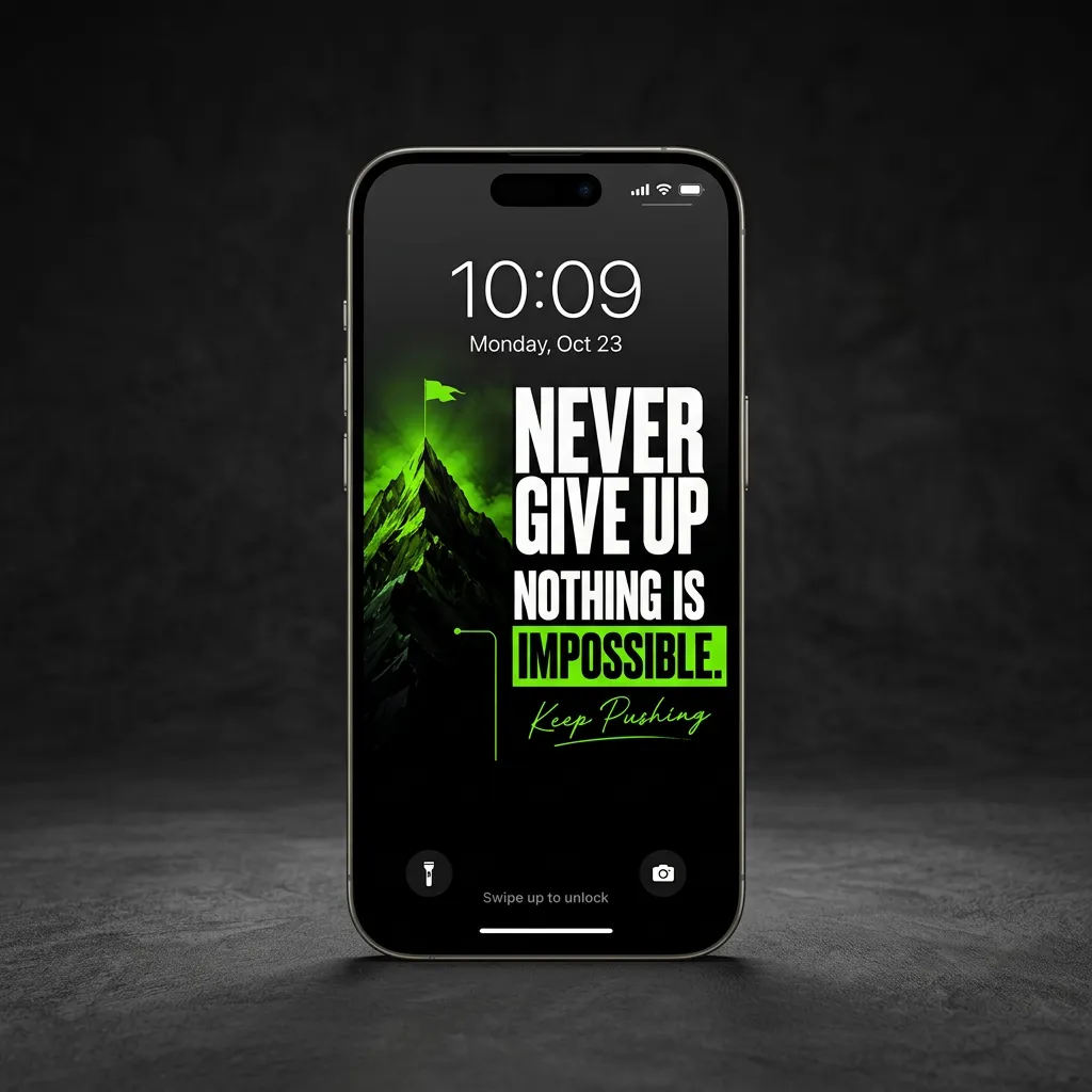 Green motivational quote iPhone wallpaper with mountain goal design