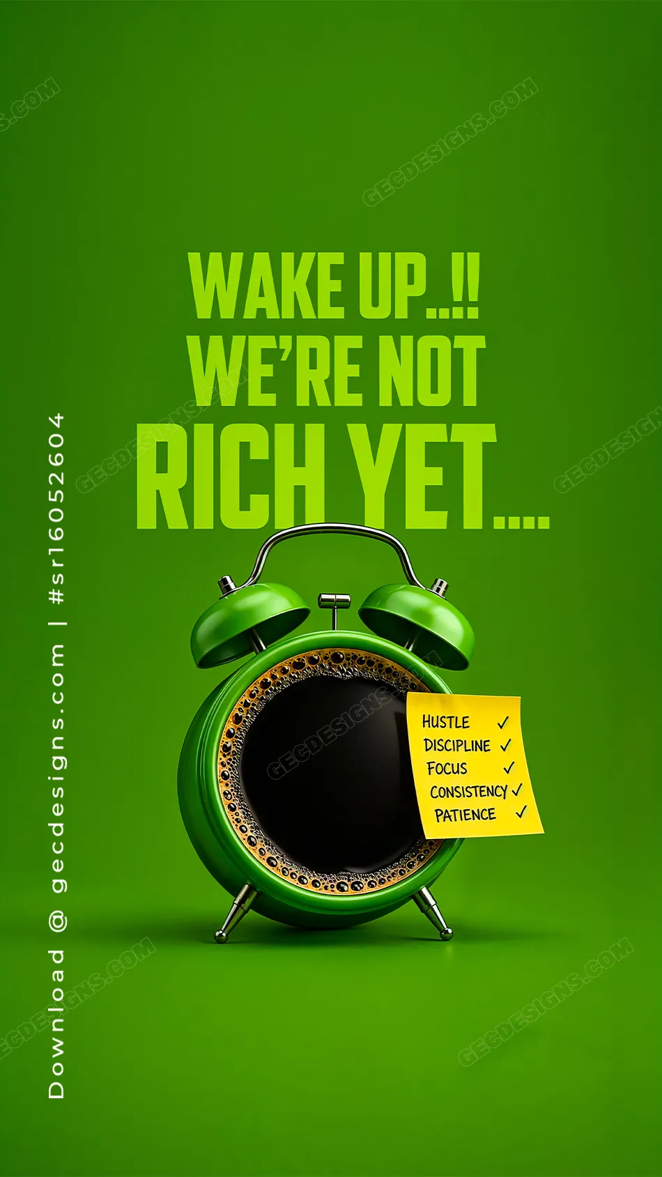 Green Success Mindset iPhone Wallpaper with Alarm Clock Quote