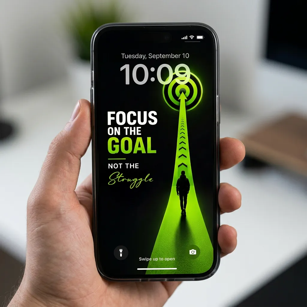 Green success mindset iPhone wallpaper with focus goal target mockup one