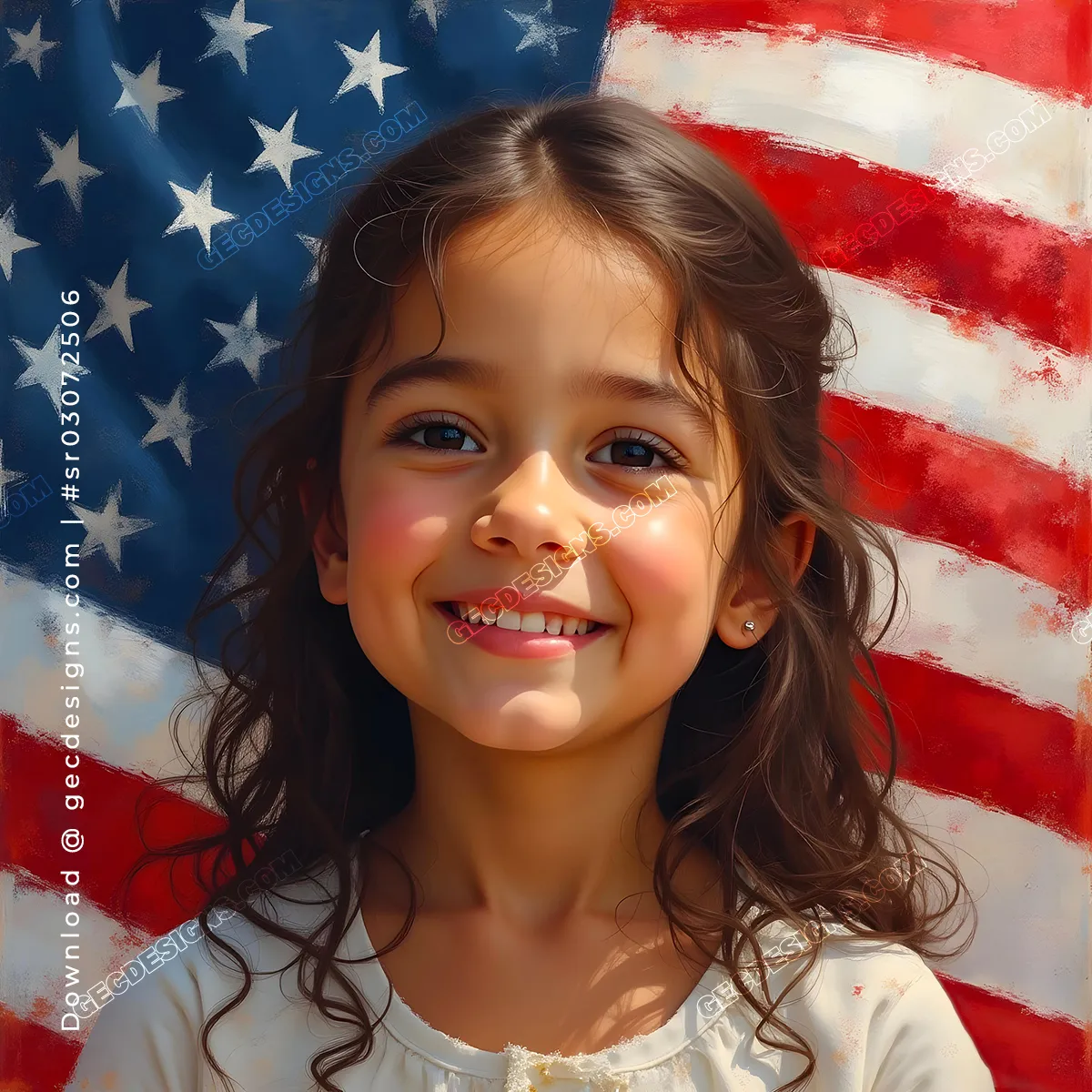 Happy American Independence Day Wishes Image Featuring a Smiling Girl and Painted US Flag