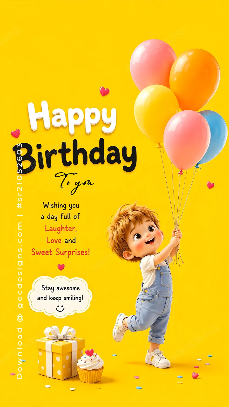 Happy birthday image with little boy and balloons