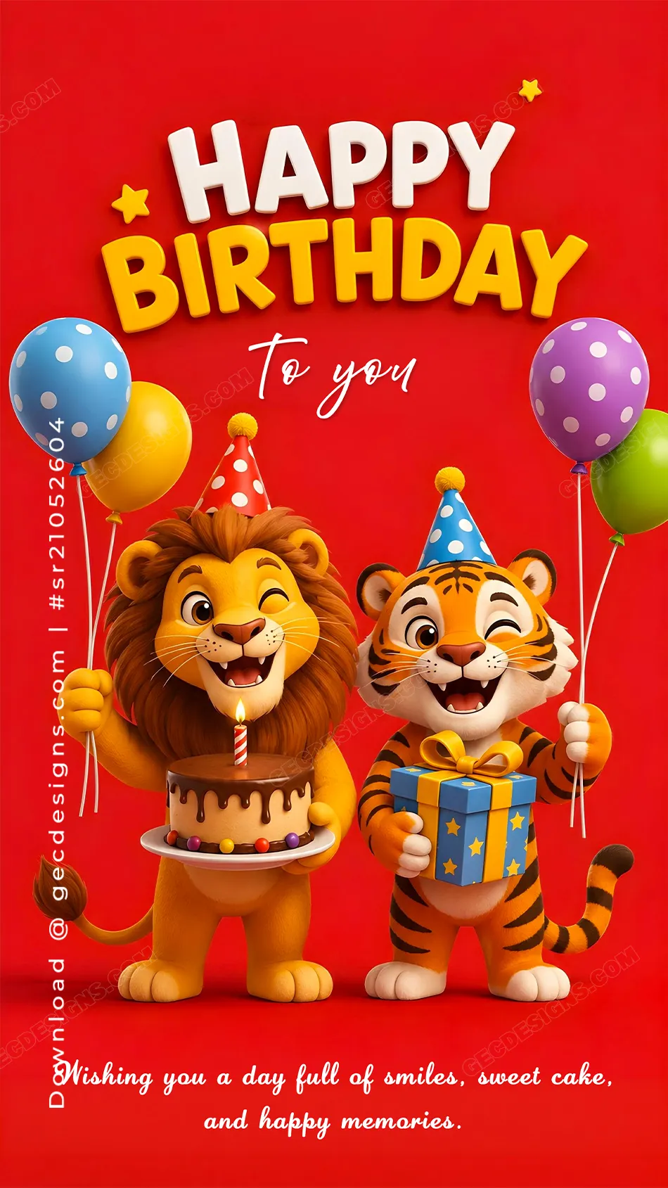 Happy birthday lion and tiger image with cake
