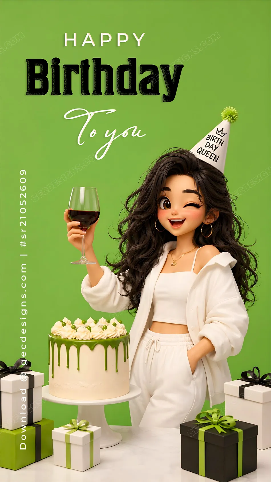 Happy birthday queen image with cake and gifts