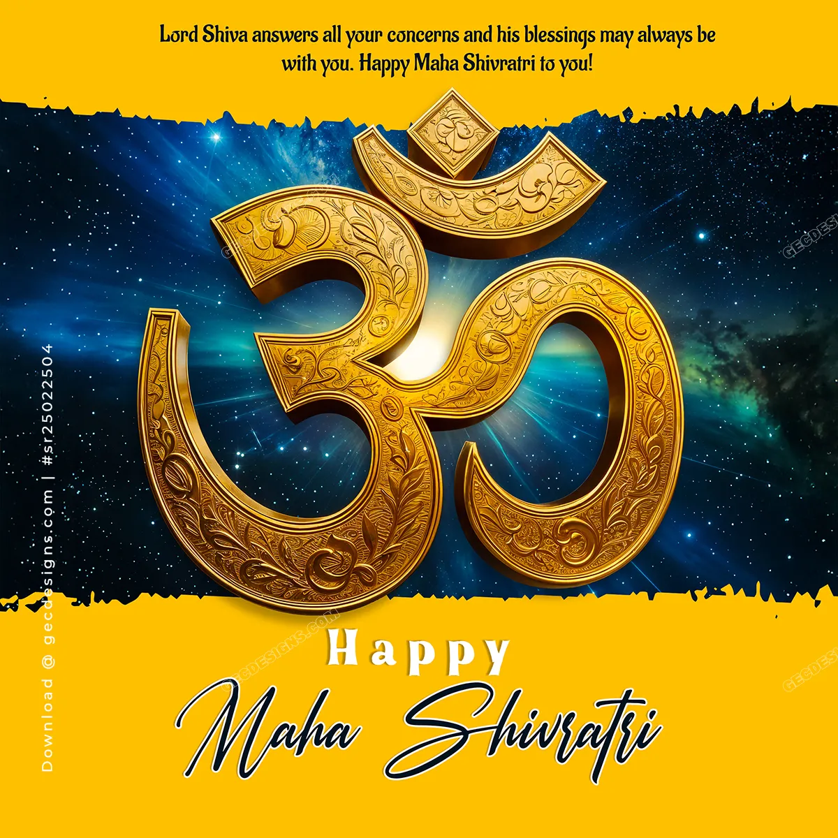 Happy Maha Shivratri image, wishes with Om symbol in cosmic universe background