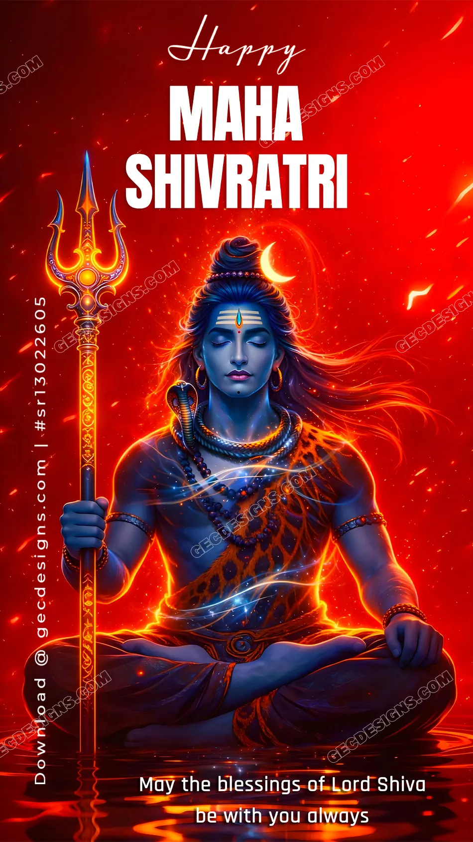 Happy Mahashivratri Wishes Image Featuring Lord Shiva with Trishul in Intense Red Spiritual Glow