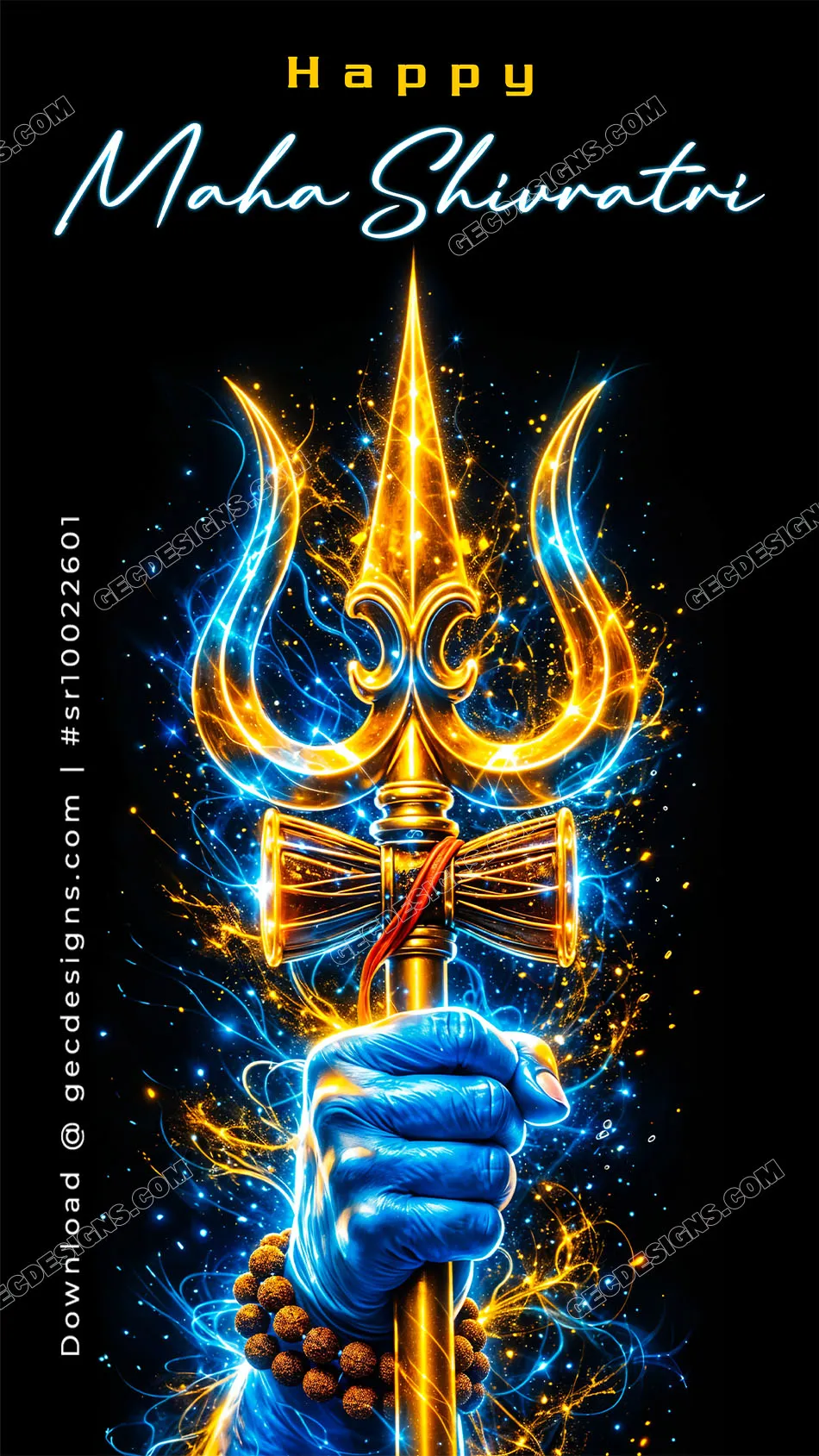 Happy Mahashivratri Wishes with Glowing Trishul Art Symbolizing Lord Shiva’s Divine Power
