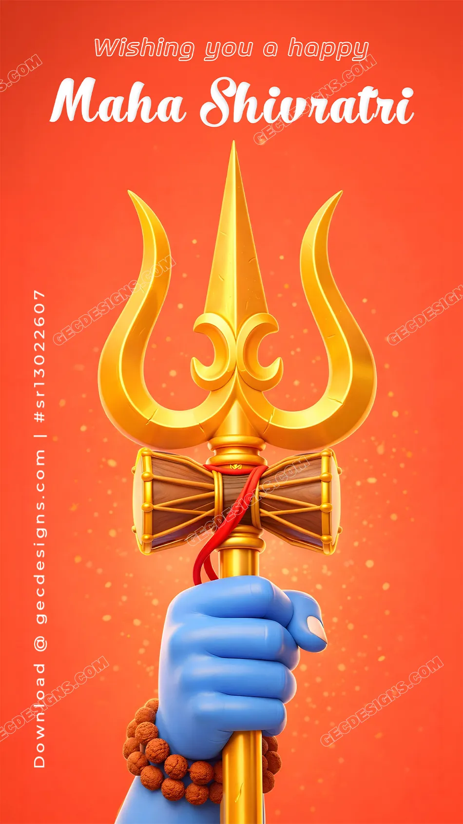 Happy Mahashivratri Wishes with Golden Trishul and Damru Symbol of Divine Strength
