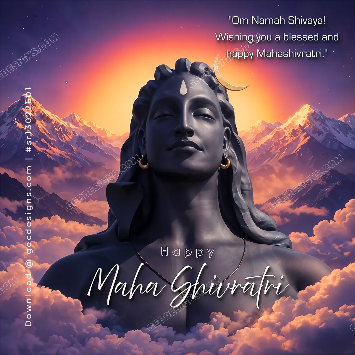 Happy Mahashivratri Wishes with Serene Lord Shiva Above Himalayan Mountains at Divine Sunrise