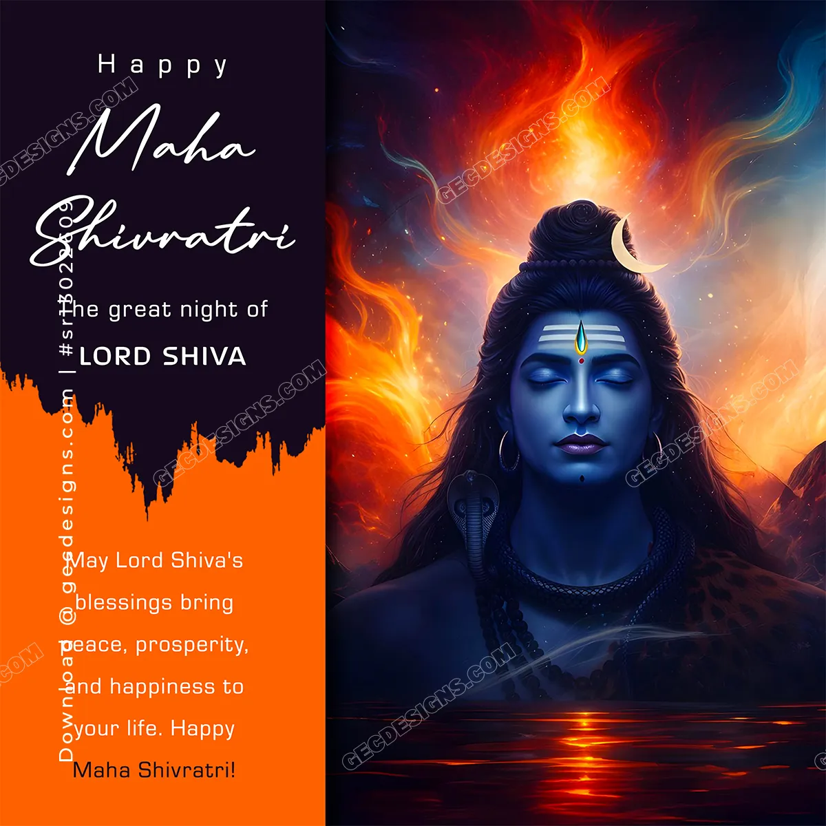 Happy Mahashivratri Wishes with Serene Lord Shiva and Divine Fire Aura Background