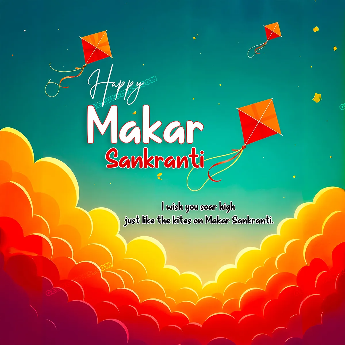 Happy Makar Sankranti 2025 wishes with flying kites vector illustration