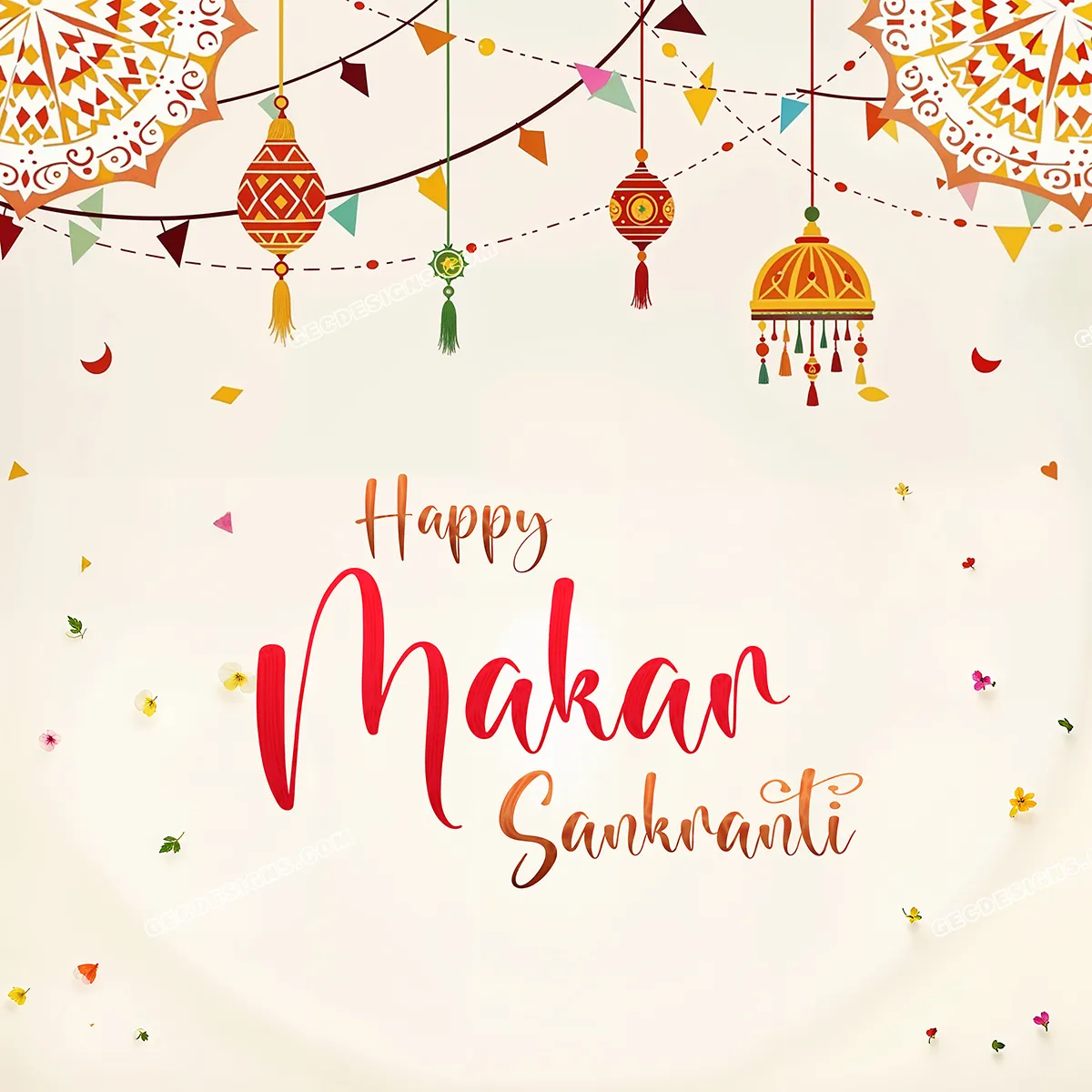 Happy Makar Sankranti wishes with a traditional festival background