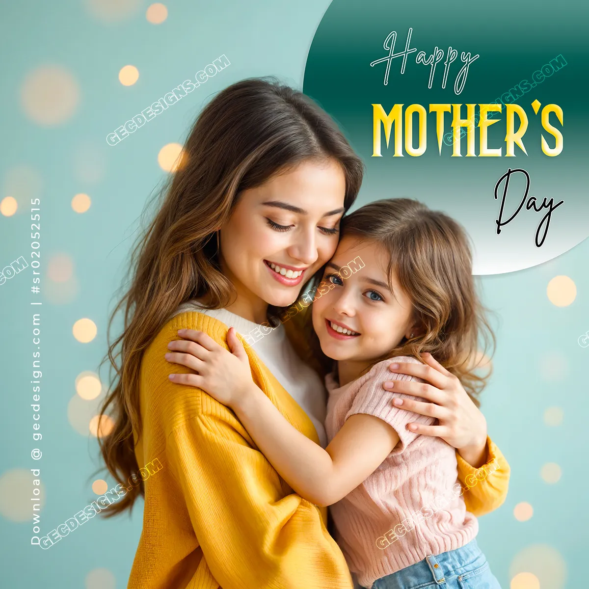 Soft Happy Mother’s Day image with mother holding daughter and smiling together