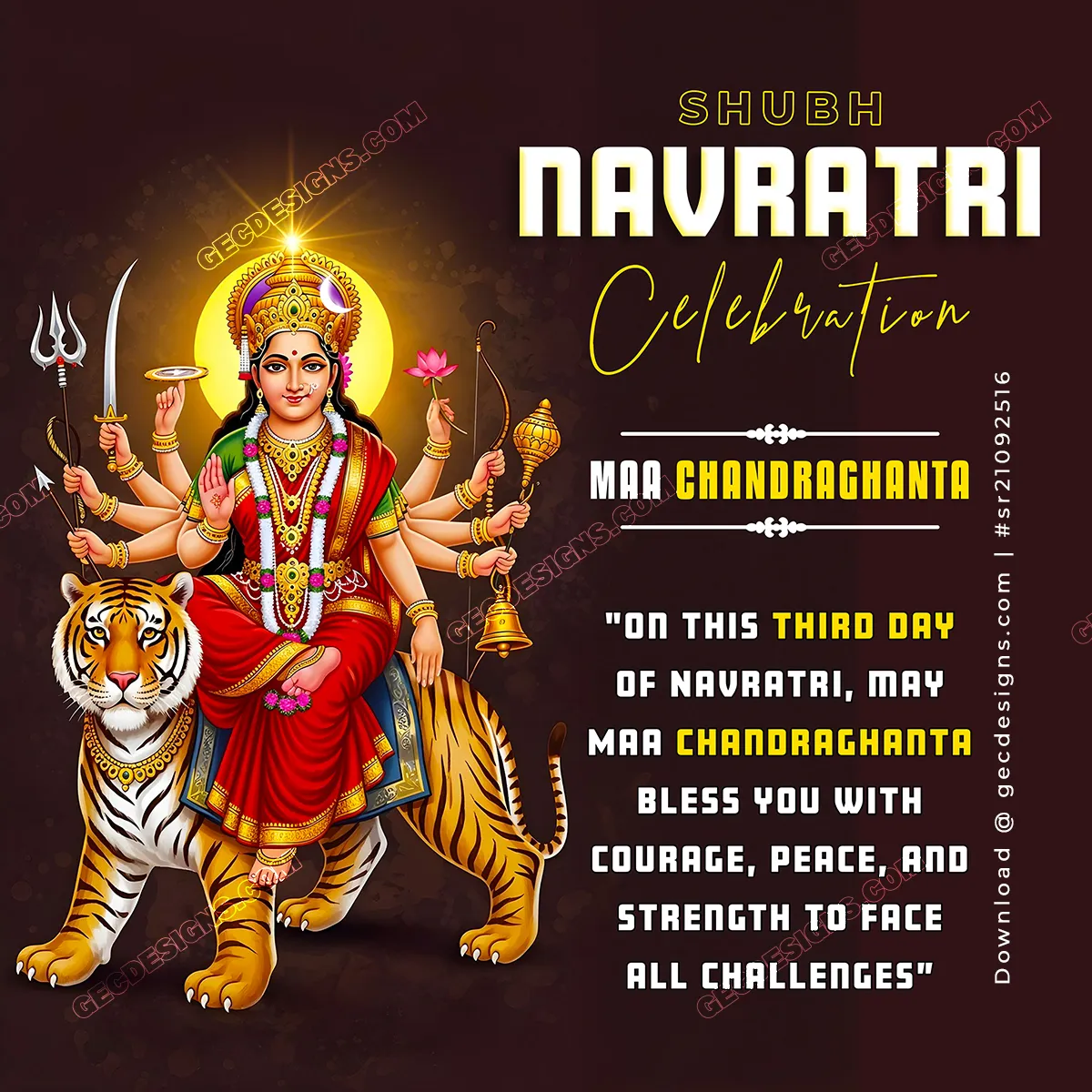 Happy Navratri 2025 wishes for Day 3 with Maa Chandraghanta blessings image