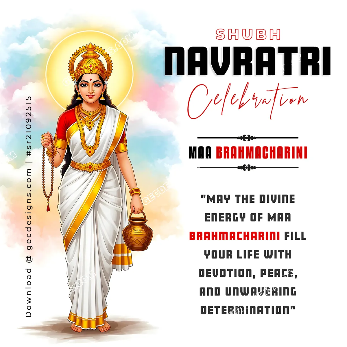 Happy Navratri Day 2 wishes with Maa Brahmacharini image and divine message