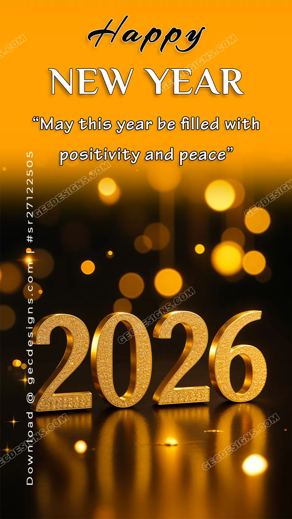 happy new year 2026 golden greetings image with positivity quotes