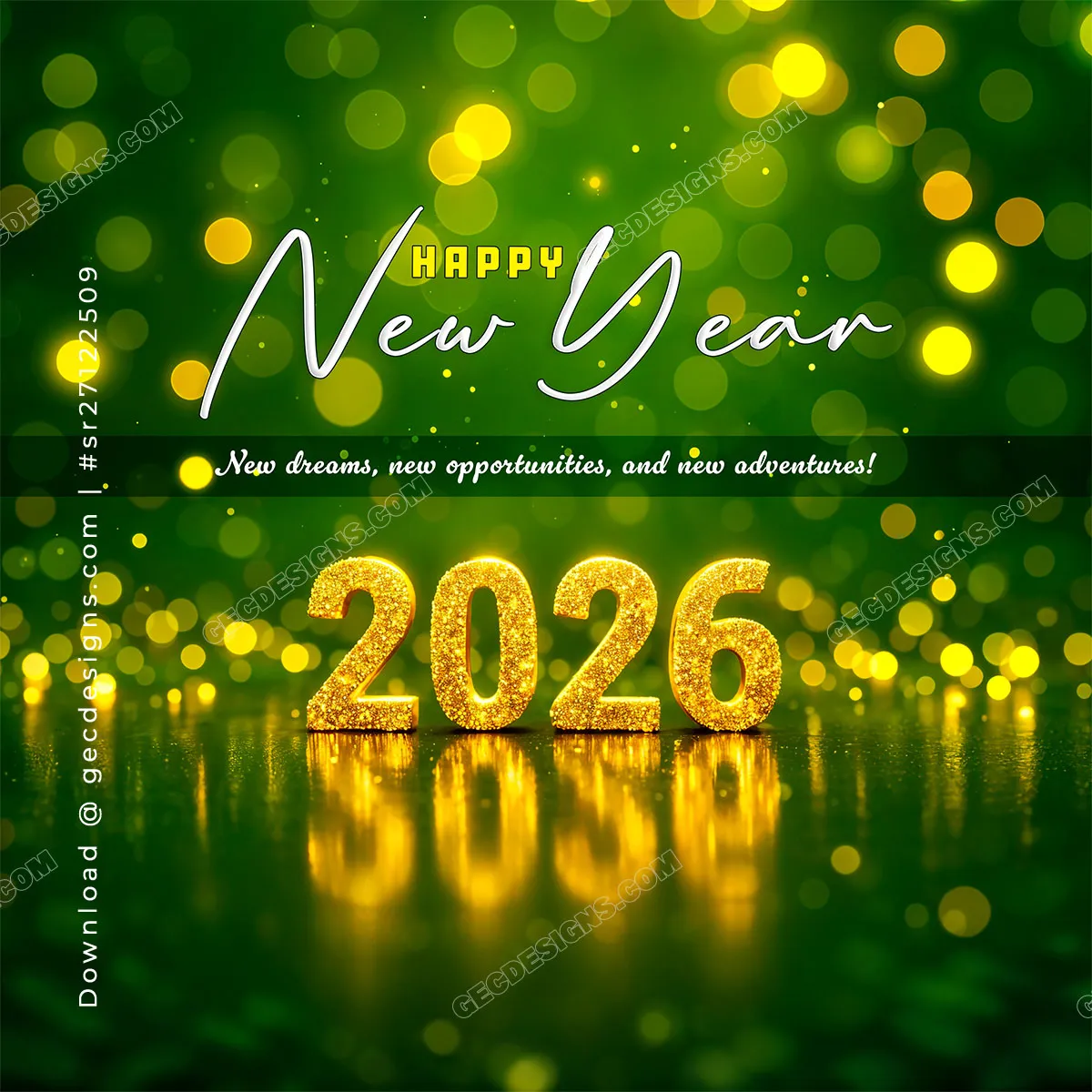 happy new year 2026 green and gold greeting image for new dreams
