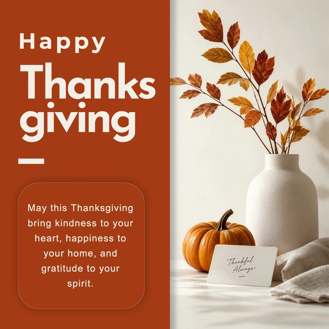 Happy Thanksgiving Wishes Image with Autumn Leaves