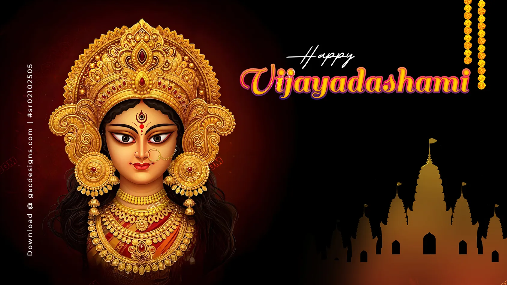 Happy Vijayadashami 2025, Dussehra Wishes with Goddess Durga, and Temple Silhouette