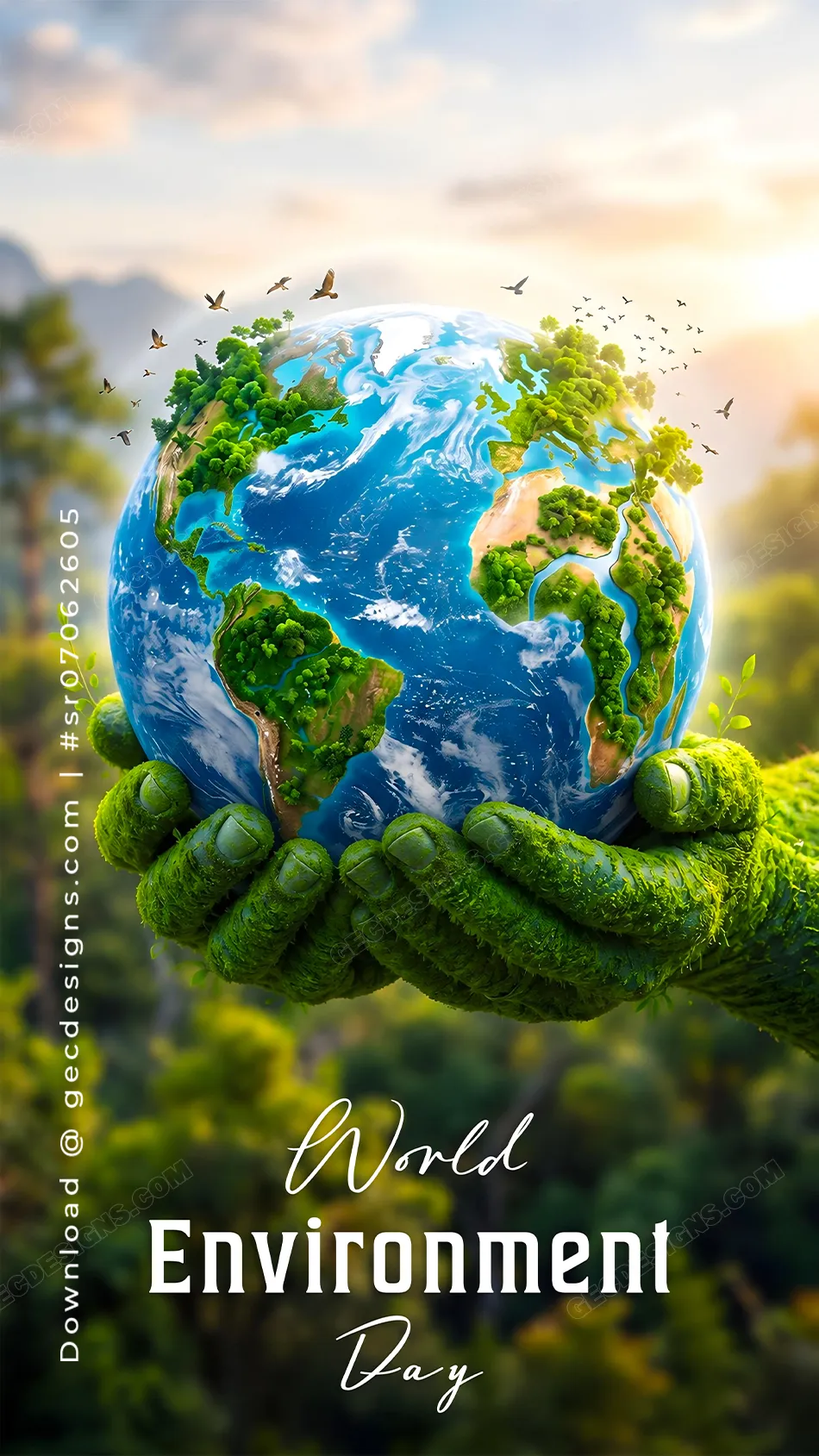 Happy World Environment Day, Earth in Green Hands Image