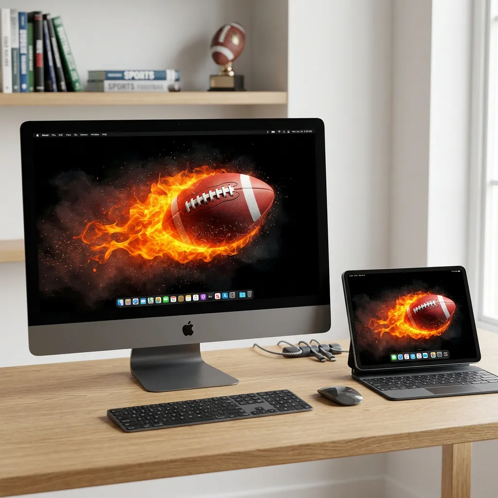 Hd american football on fire wallpaper design mockup two