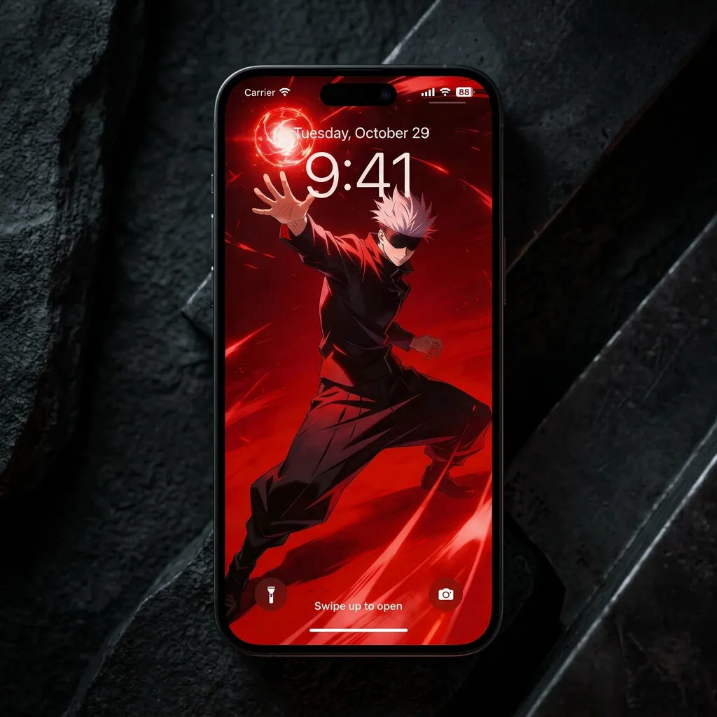 Hd gojo red energy wallpaper for iPhone lock screen mockup two
