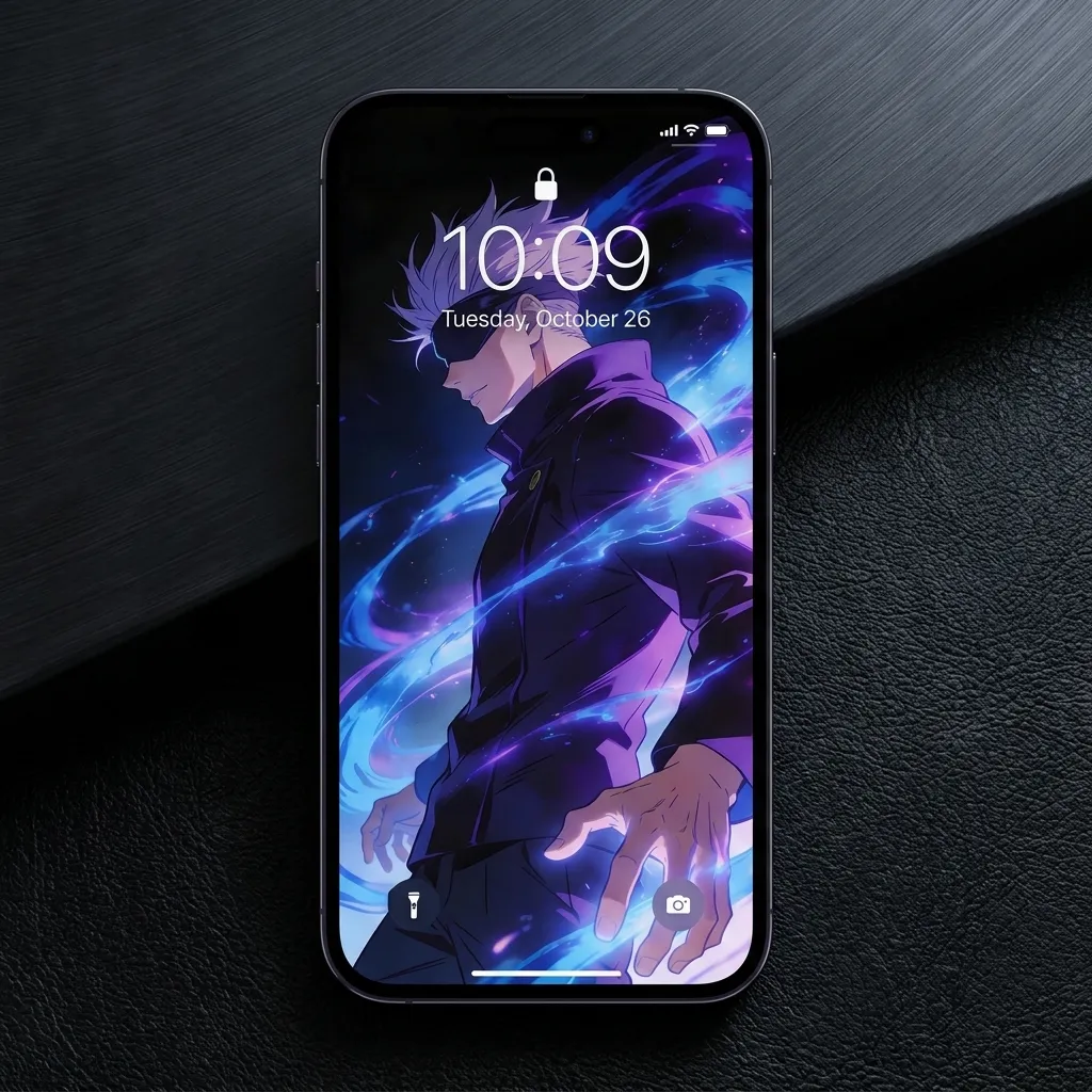 Hd gojo wallpaper for iPhone with electric energy flow mockup one