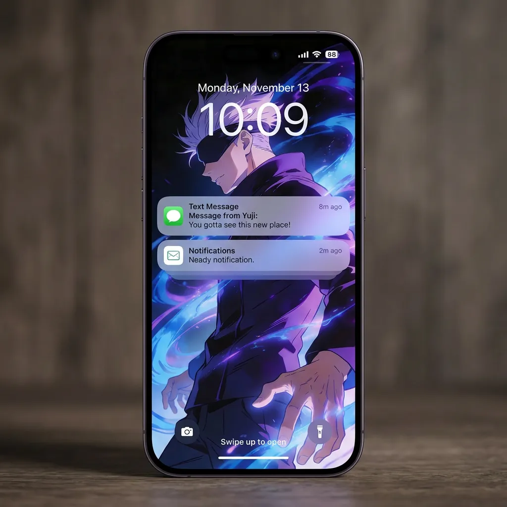 Hd gojo wallpaper for iPhone with electric energy flow mockup two
