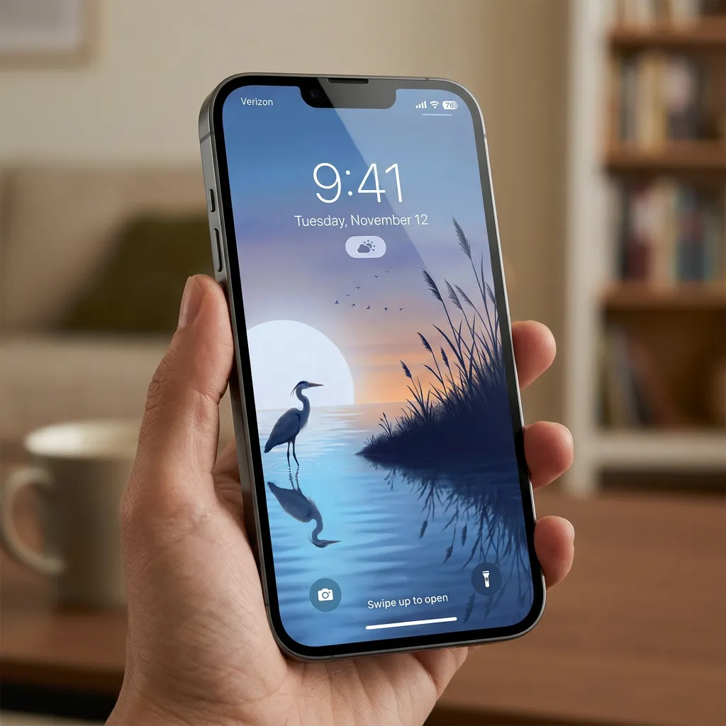 Hd nature iPhone wallpaper with heron and moonlit water mockup one