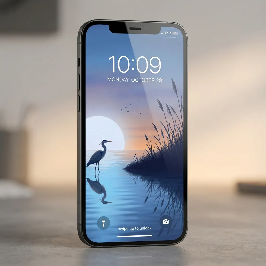 Hd nature iPhone wallpaper with heron and moonlit water mockup two