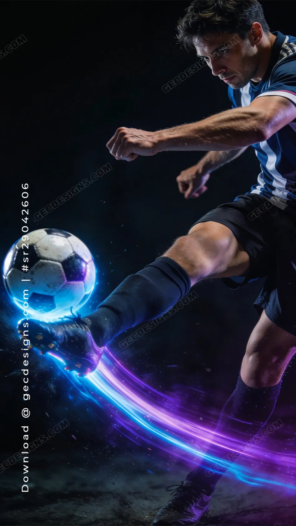 HD Neon Soccer Player iPhone Wallpaper with Blue Purple Trails