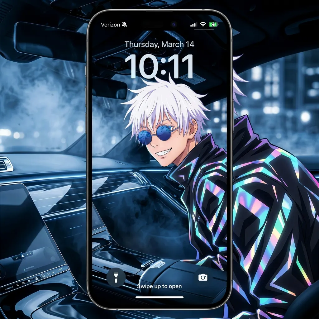 Hd satoru gojo wallpaper with premium night drive style mockup one