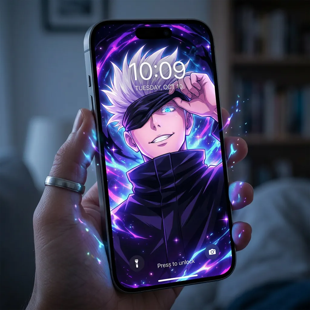 Hd satoru gojo wallpaper with purple blue infinity power mockup one