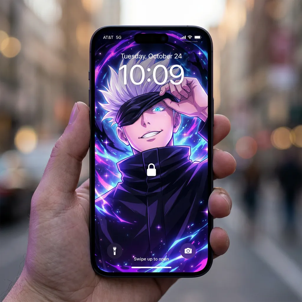 Hd satoru gojo wallpaper with purple blue infinity power mockup two