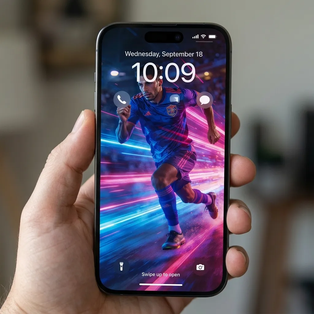 Hd soccer player iPhone wallpaper with stadium light motion mockup one