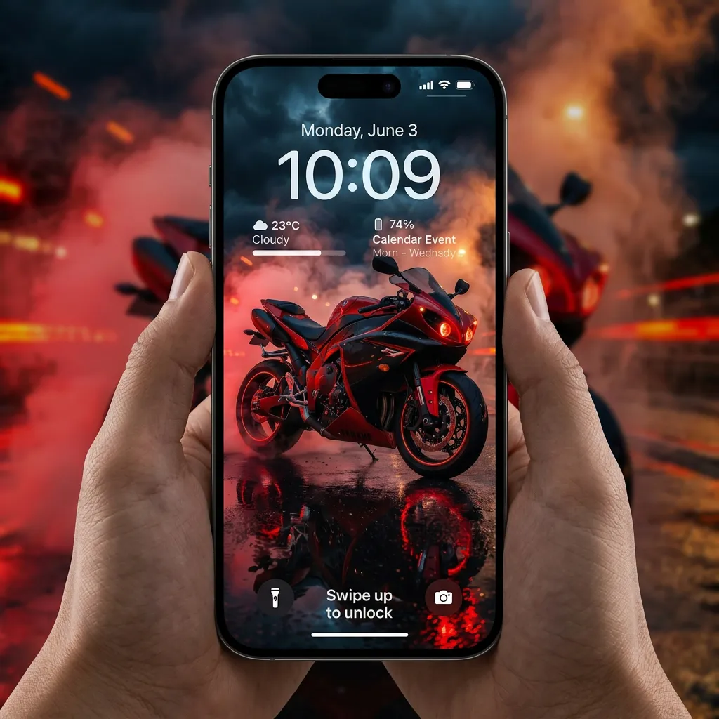 Hd sport bike wallpaper with dark storm background mockup one