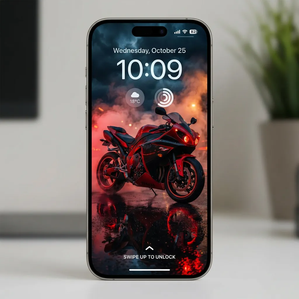 Hd sport bike wallpaper with dark storm background mockup two