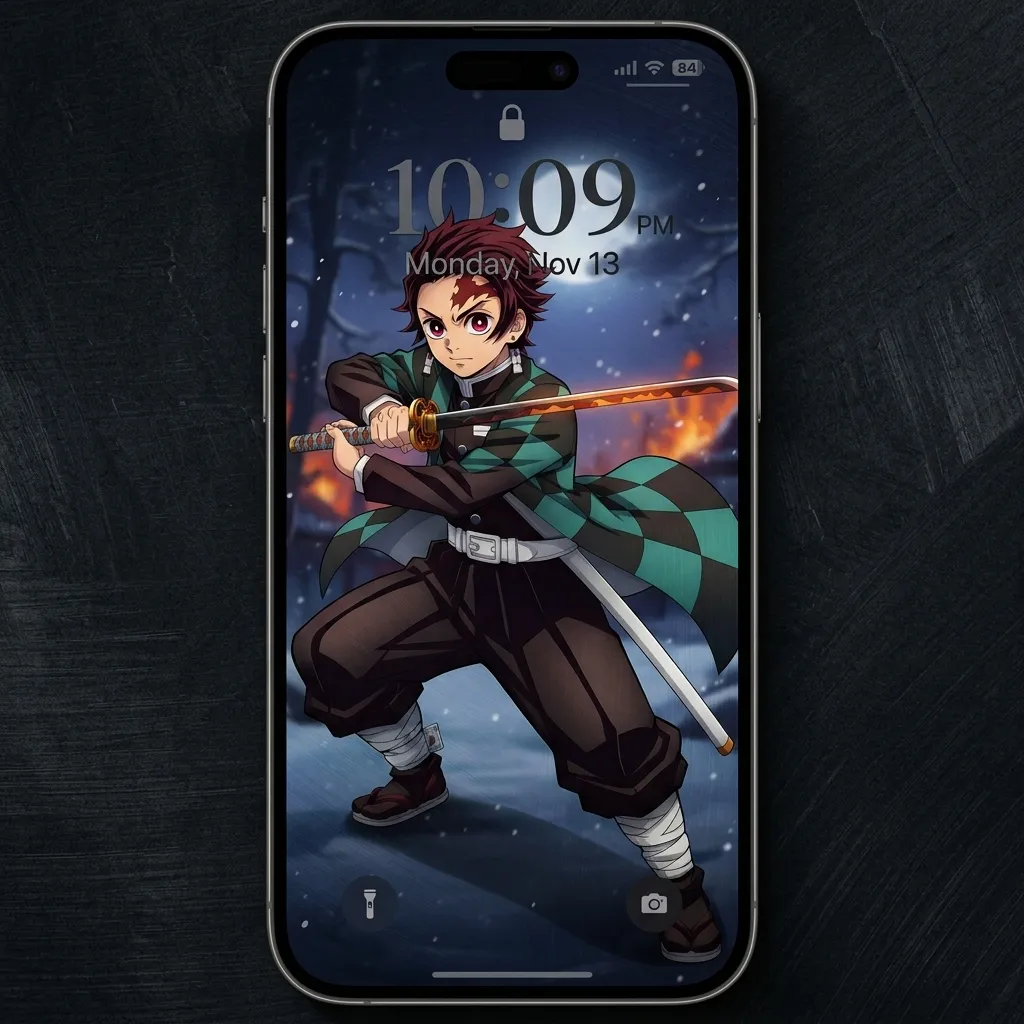 Hd tanjiro winter anime wallpaper for iPhone lock screen mockup one