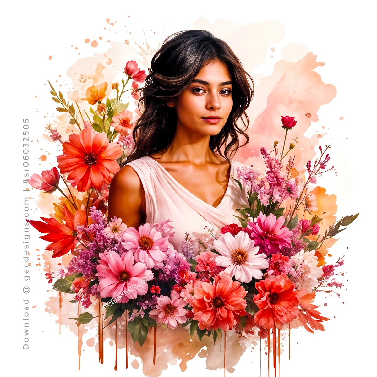 Inspirational Women's Day wishes digital art of Beautiful Flowers and Woman's face background