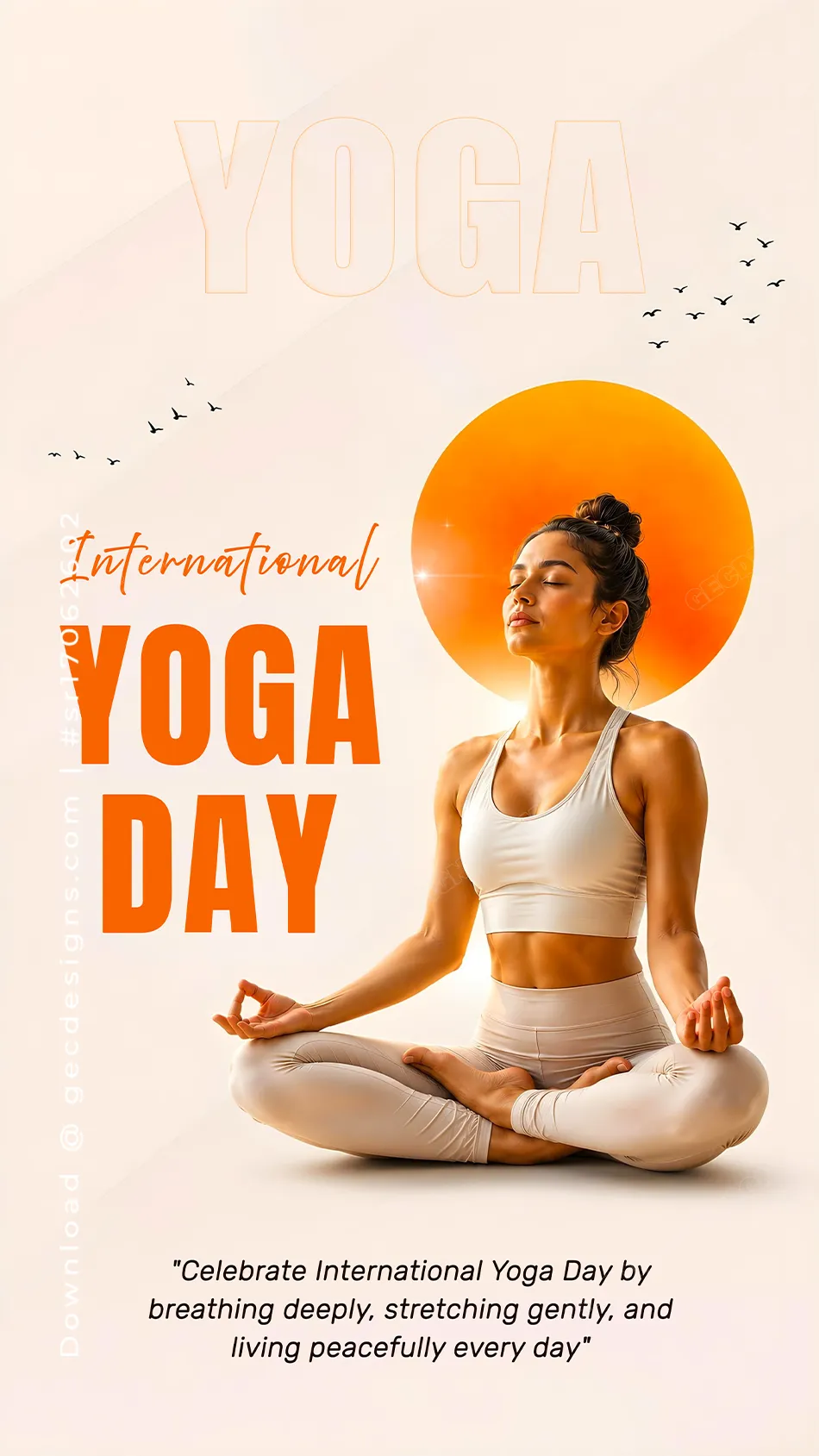 International Yoga Day Image with Orange Sun Circle and Lotus Meditation Pose