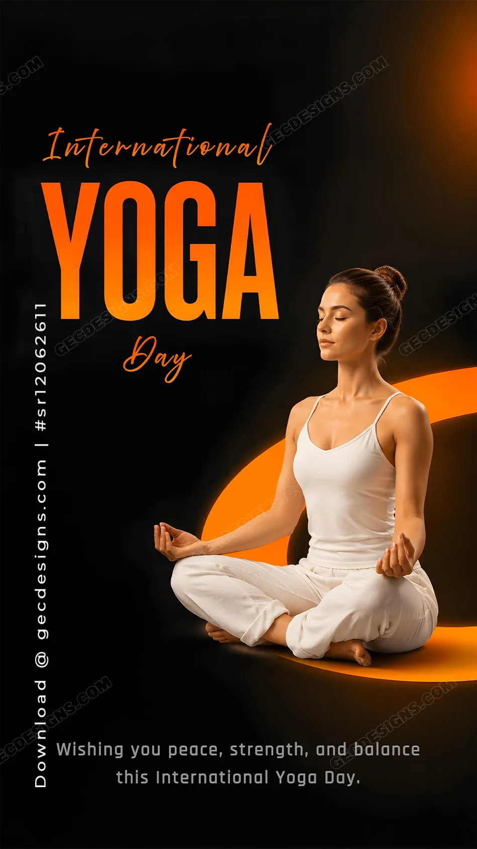 International Yoga Day Images with Black Orange Meditation Design