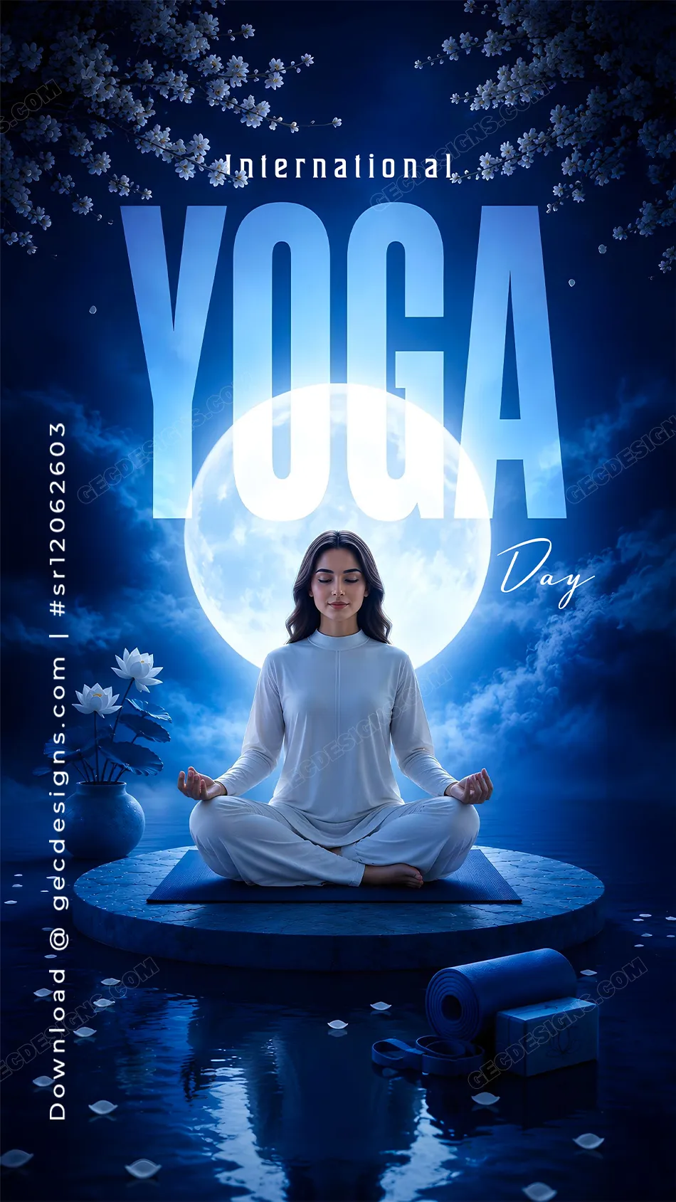 International Yoga Day Images with Moonlit Meditation Theme
