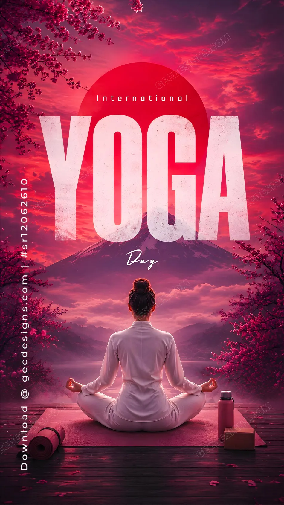 International Yoga Day Images with Pink Sunset Meditation View