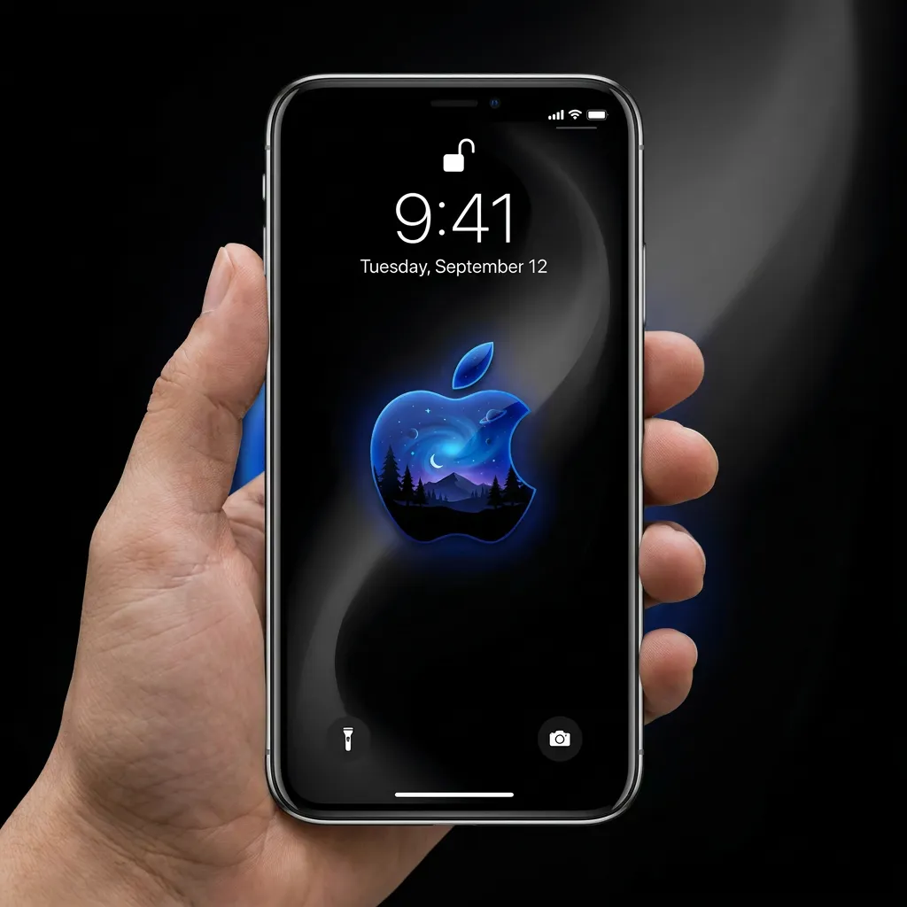 iPhone wallpaper with blue apple logo art mockup one
