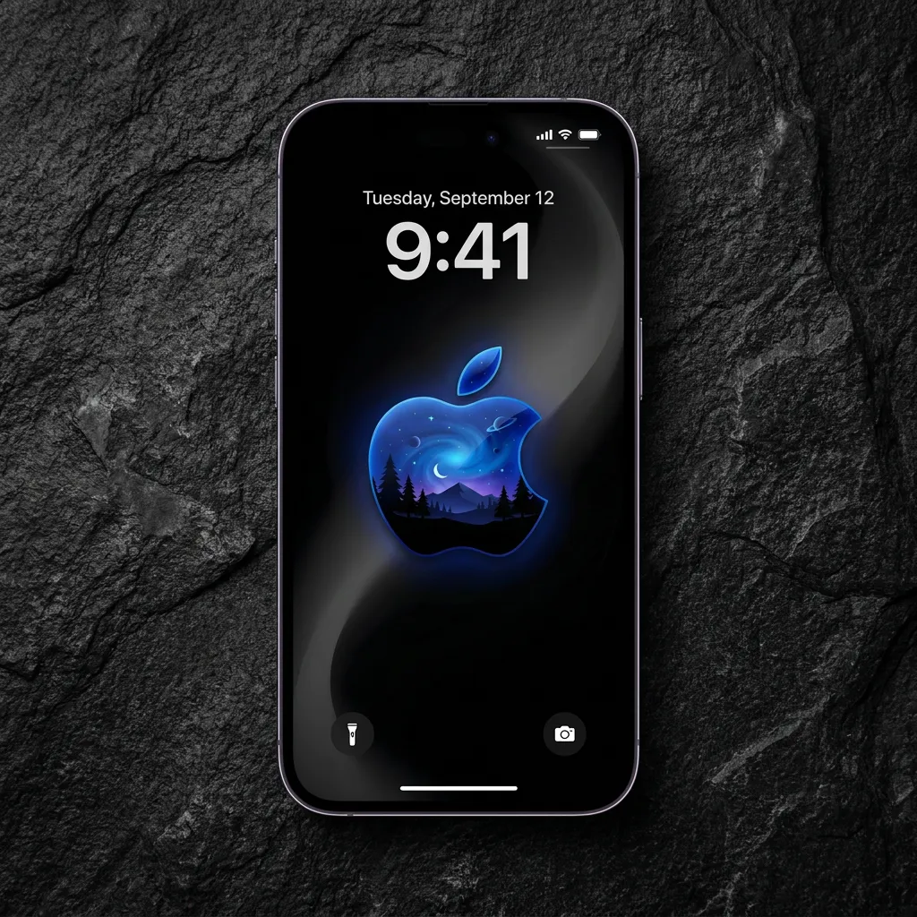 iPhone wallpaper with blue apple logo art mockup two