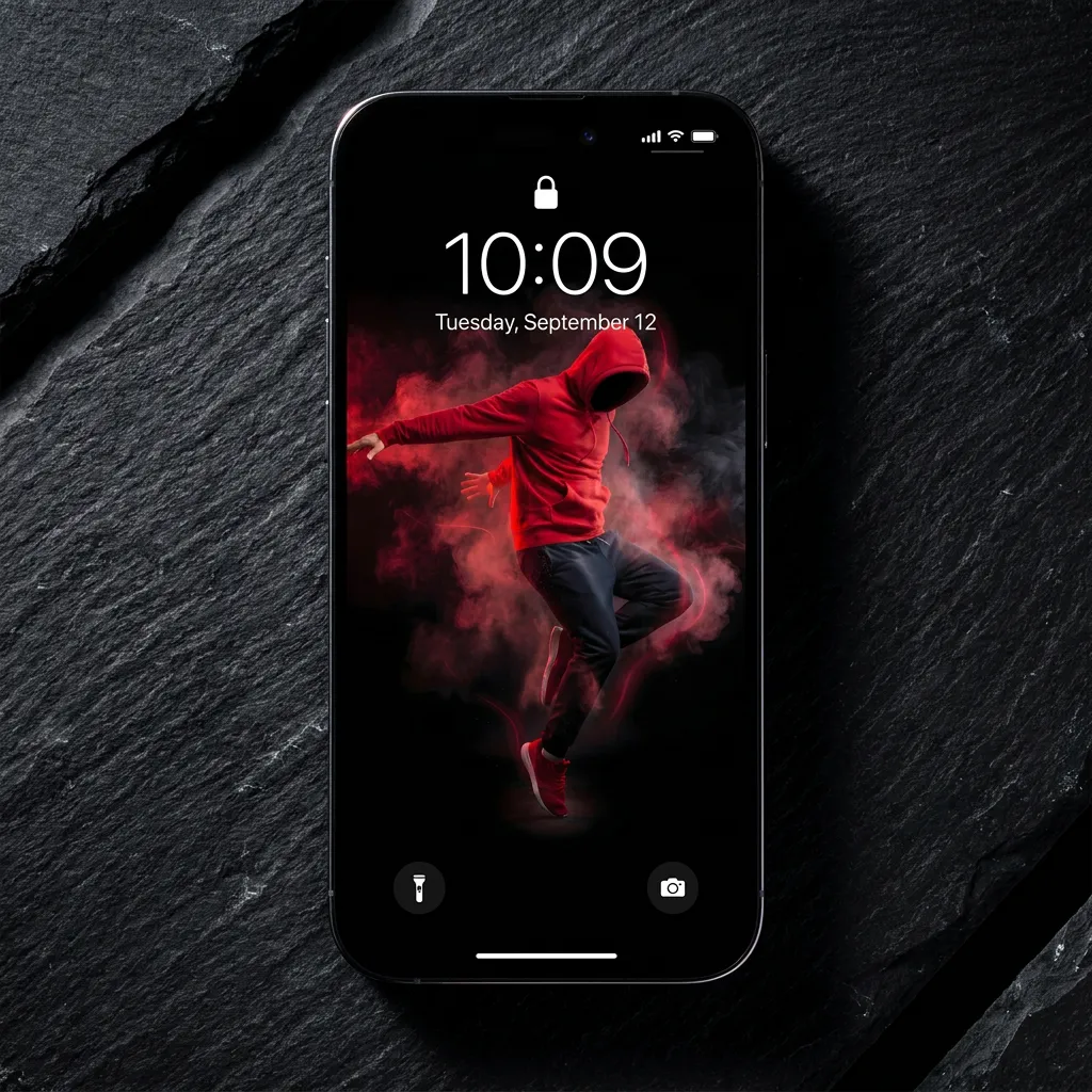 iPhone wallpaper with red hoodie dancer art mockup one
