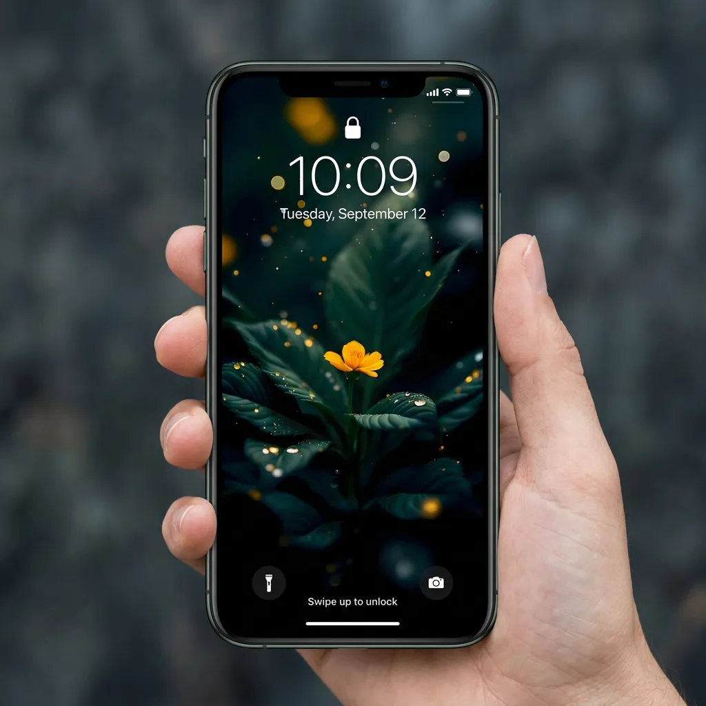iPhone wallpaper with yellow flower glow mockup one